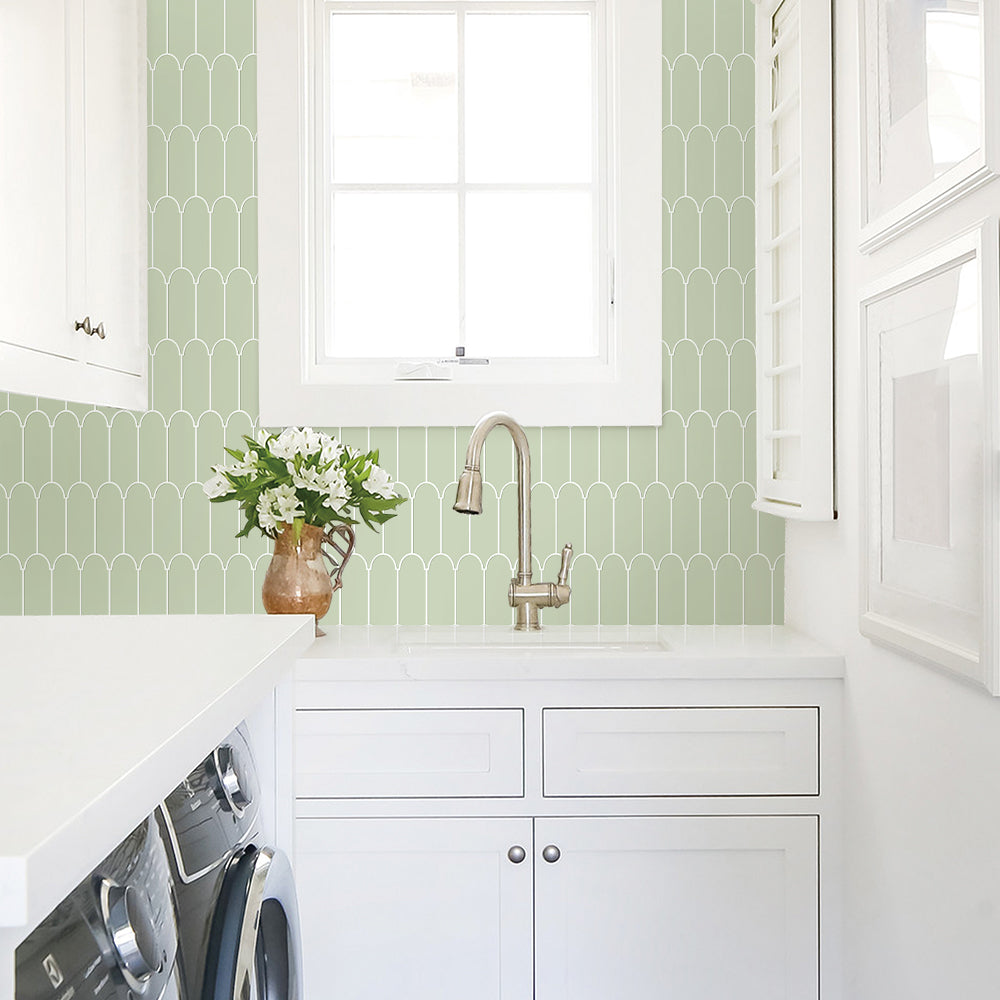 Olive Green Fish Scale Peel and Stick Tile Backsplash - Thicker Design