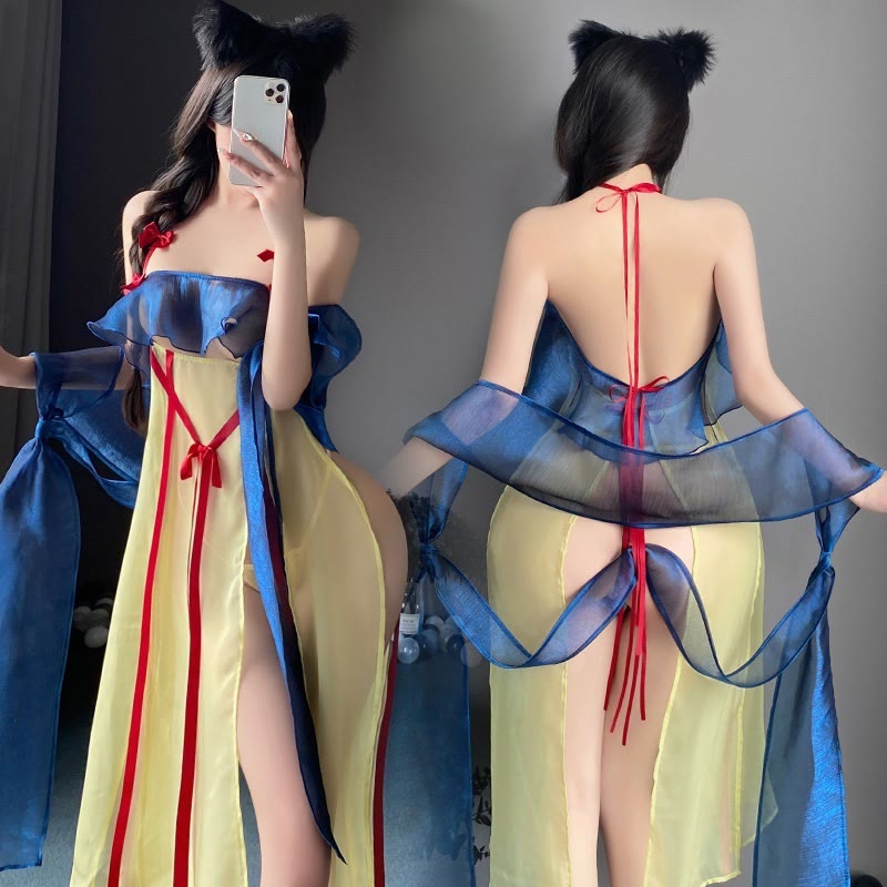 Vintage See-through Backless Split Lingerie Dress