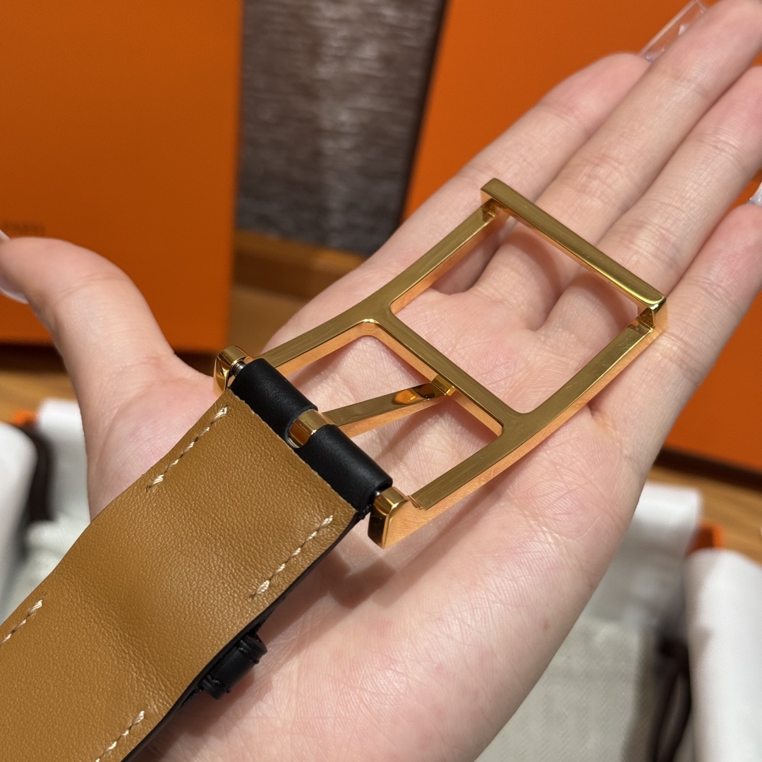 Hermès Top Grain Leather Double-Sided Pin Buckle Belt 3.2cm Width