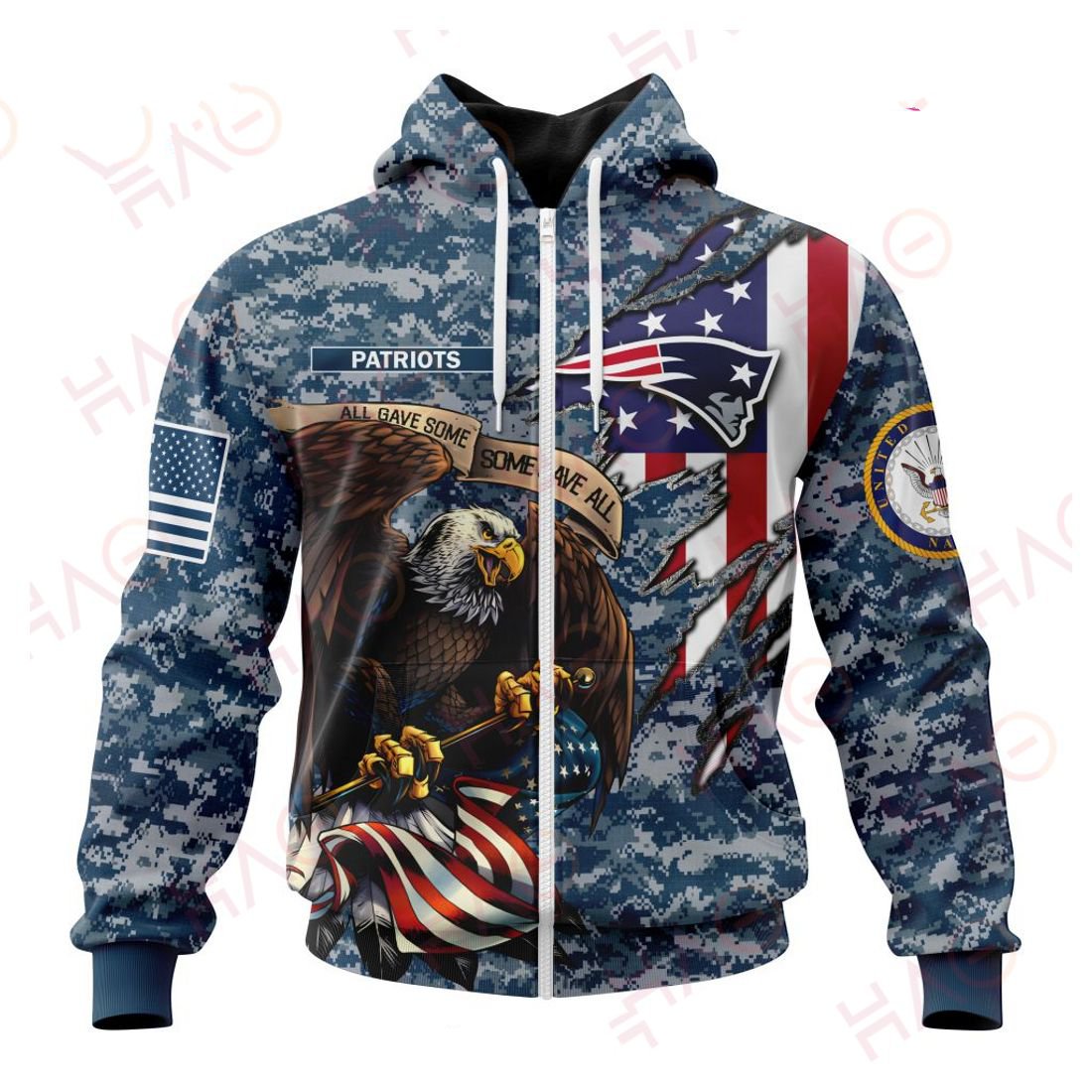 NEW ENGLAND PATRIOTS 3D HOODIE US NAVY VETERANS