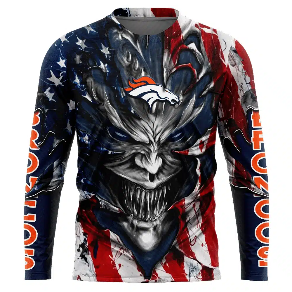 DENVER BRONCOS DEMON FACE AMERICAN FLAG-3D UNISEX HOODIE