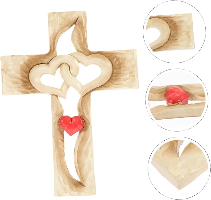 💞Carved wooden cross - intertwined hearts  - Carved from natural wood