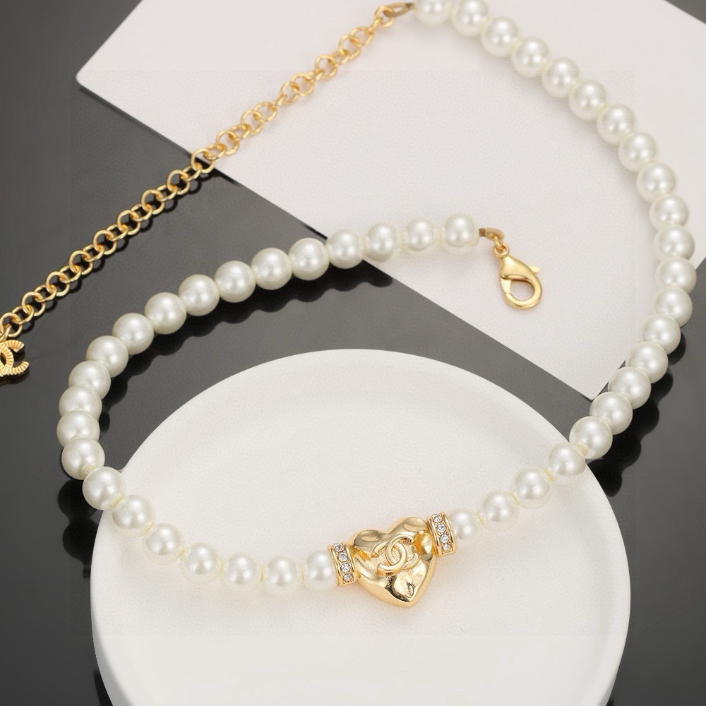 Chanel Heart Peach Pearl Necklace