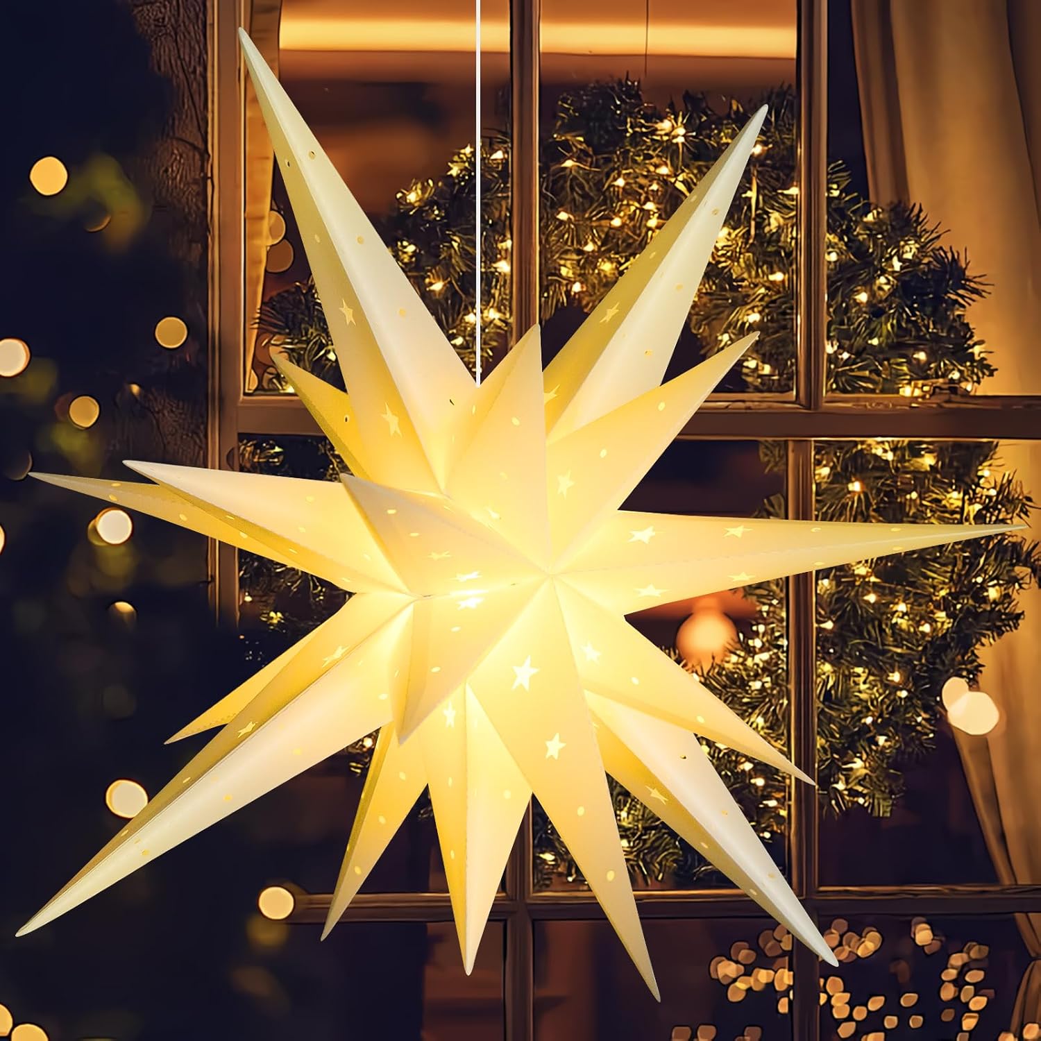 🔥CHRISTMAS ON SALE🔥Large White Moravian Star 3D Lighted Holiday Porch Light Decor