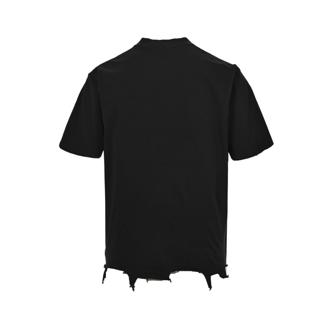 Balenciaga 24ss embroidered double B destroyed tassel short sleeves