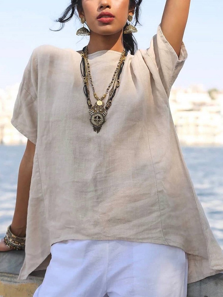 Solid Irregular Hem Comfy Loose Tunic