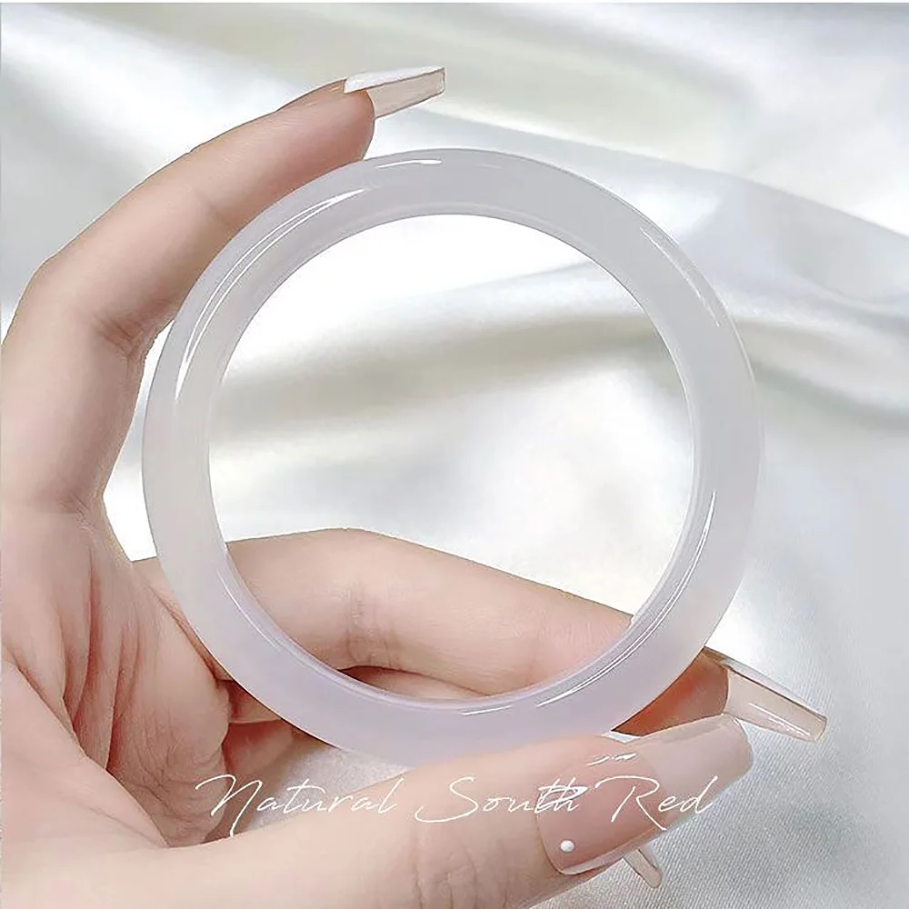 Natural Ice Chalcedony Elegant Bracelets For Women White Agate Widened Bracelet Fine Jewelry Gift For Mother Free Shipping