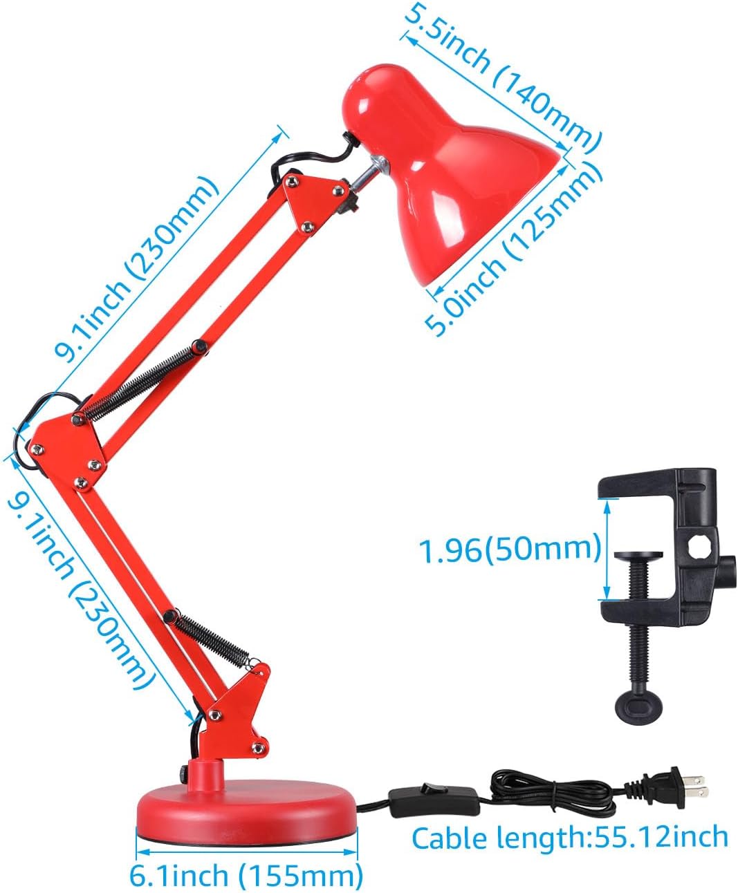 TORCHSTAR Metal Desk Lamp with Clamp, Swing Arm , Architect Adjustable Gooseneck Table Lamp, Clip Desk Lights for Home Office, Work, Study, Reading, E26 Base, Multi-Joint, Black