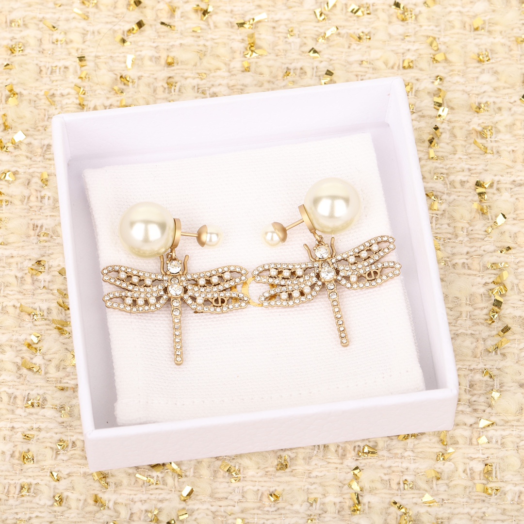 Dior Dragonfly Pearl Earrings
