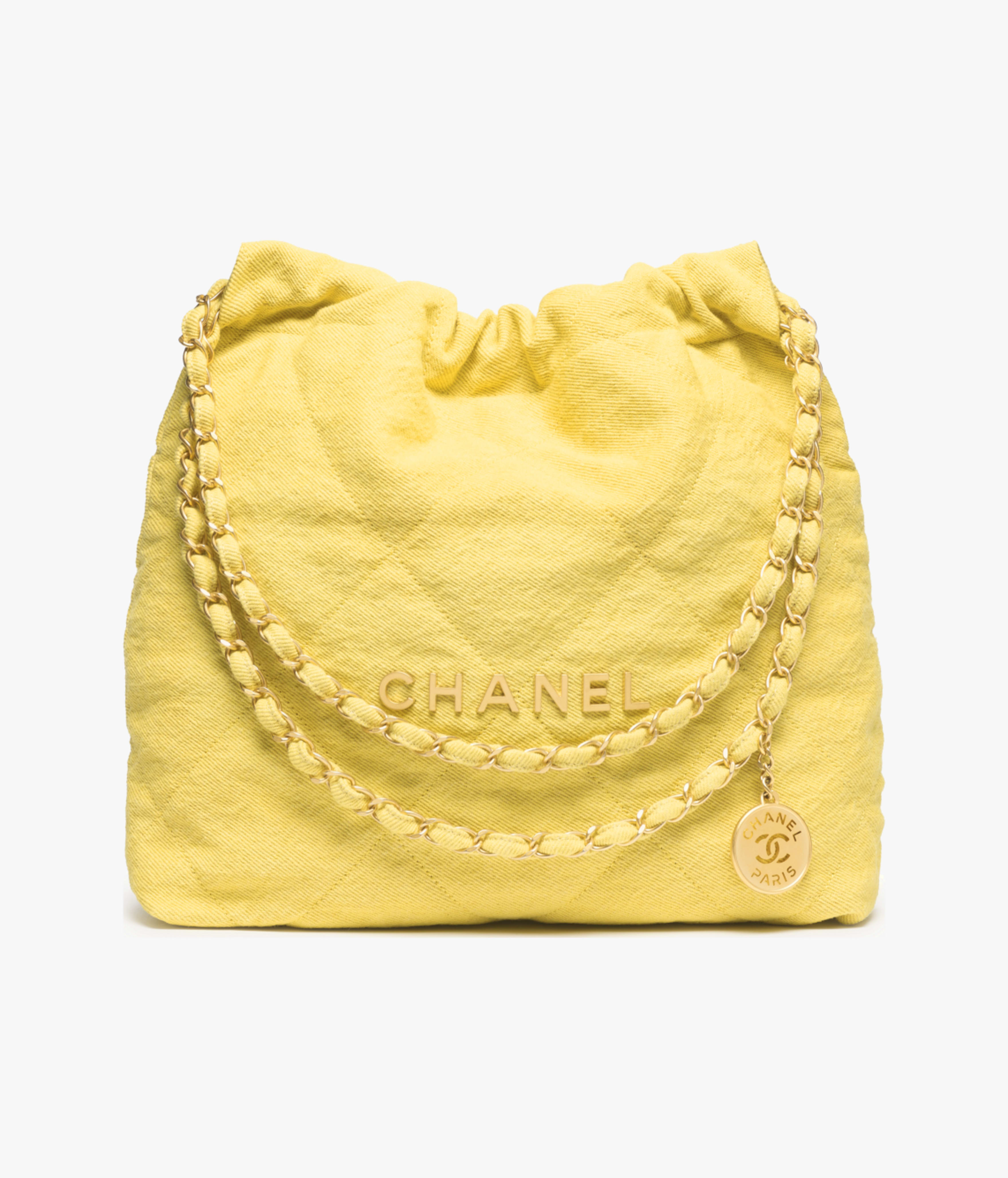 CHANEL 22 Small Top Handle Bag Shiny Calfskin & Gold-Tone Metal Yellow