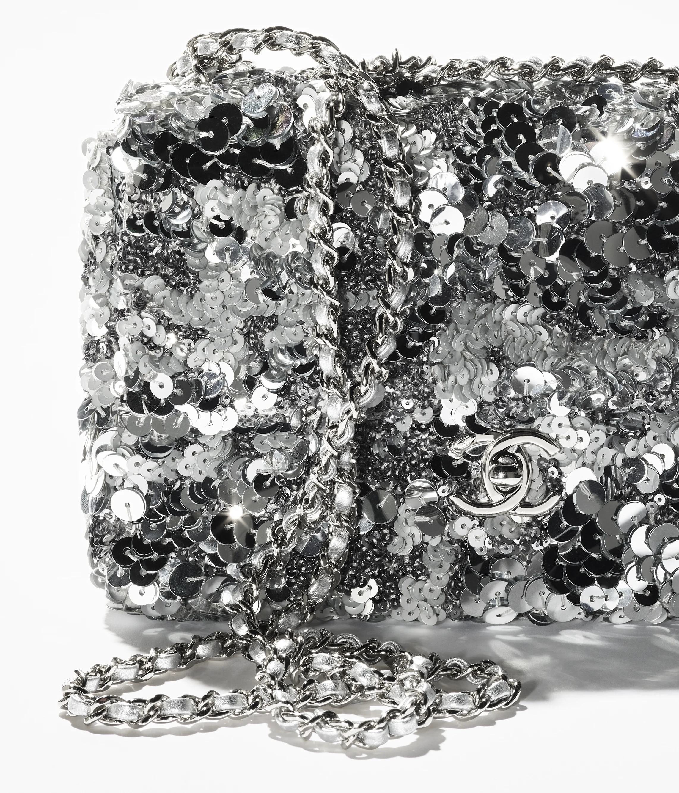 Chanel Flap Bag Sequins & Silver-Tone Metal Silver AS4561-B20410-U0888