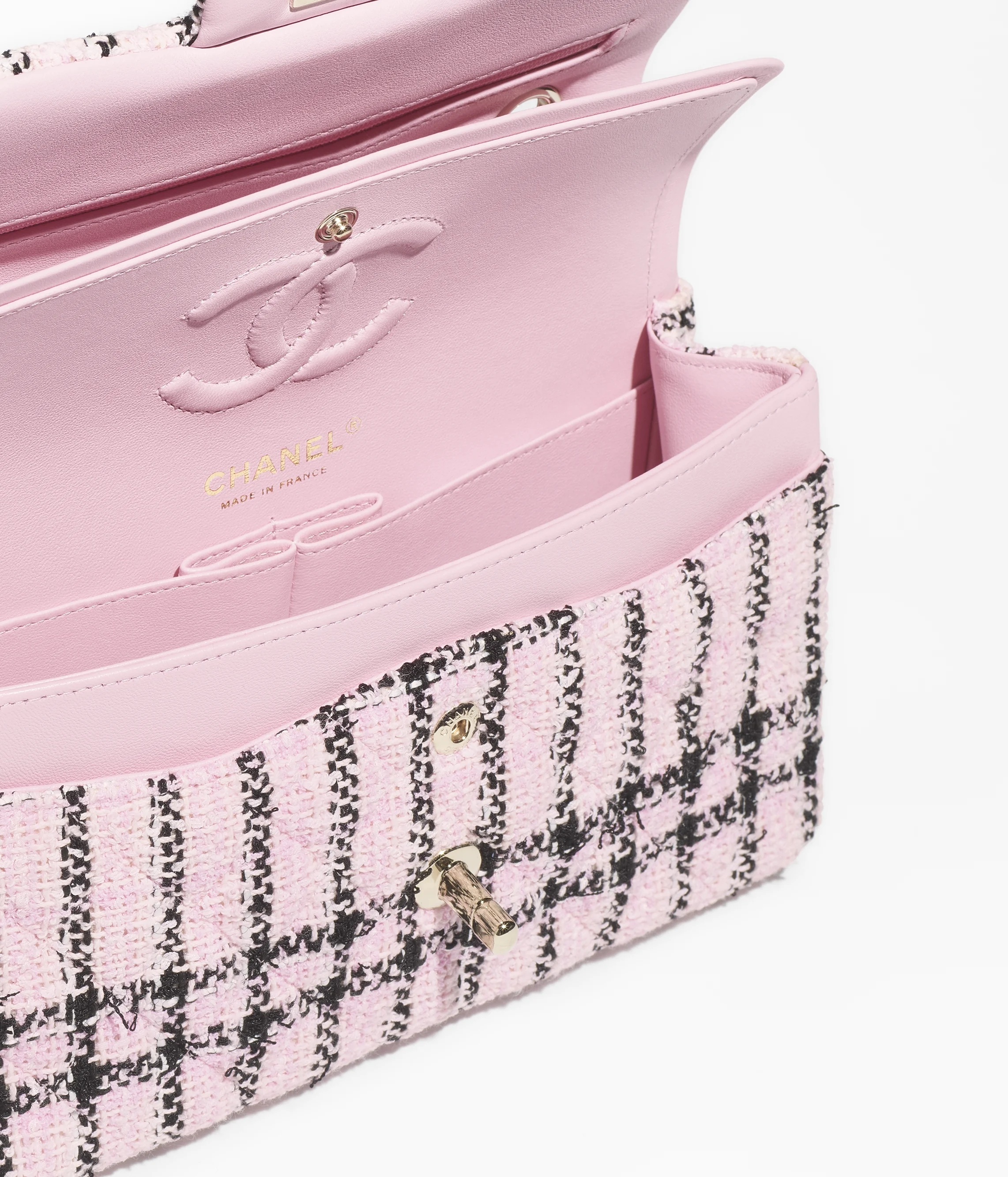 Chanel Small Classic Handbag Tweed & Gold-Tone Metal Pink & Black A01113-B20599-NAGCJ