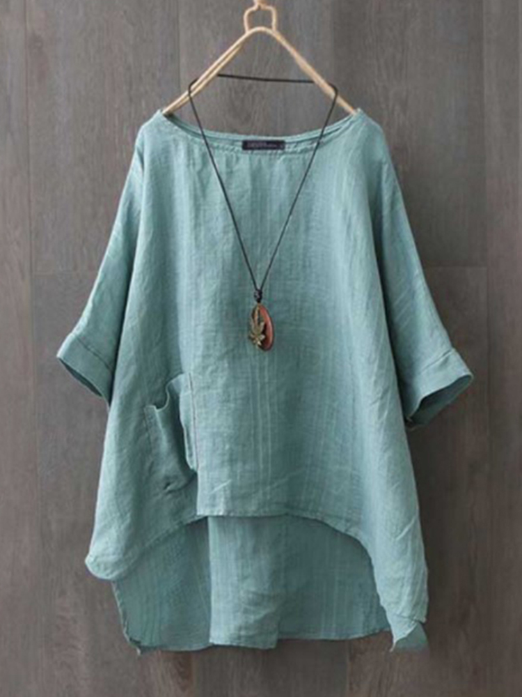 Irregular Hem Pocket Comfy T-Shirt