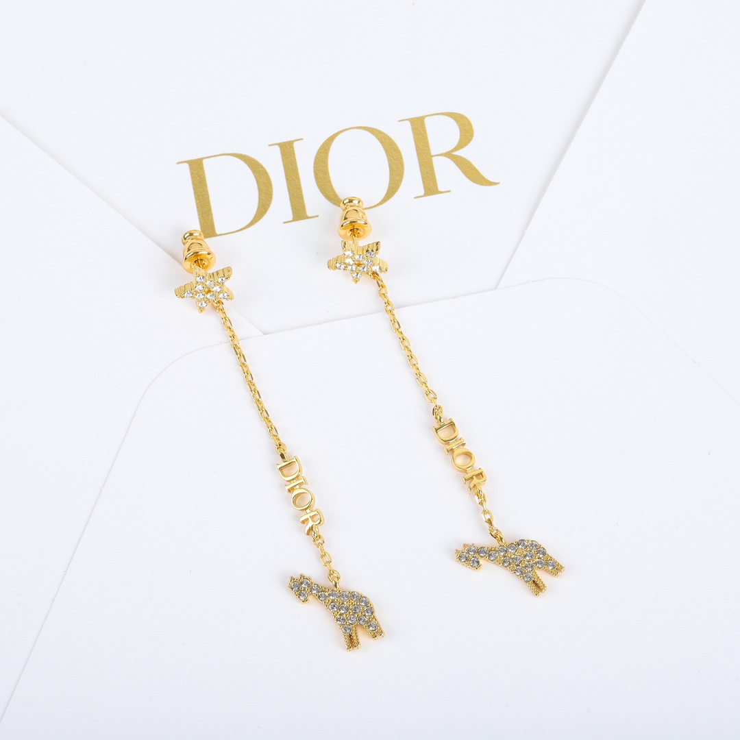 Dior cute deer rhinestone long earrings