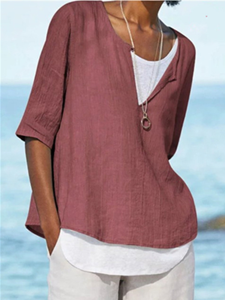 Solid Color Button Half Sleeve Casual Shirt