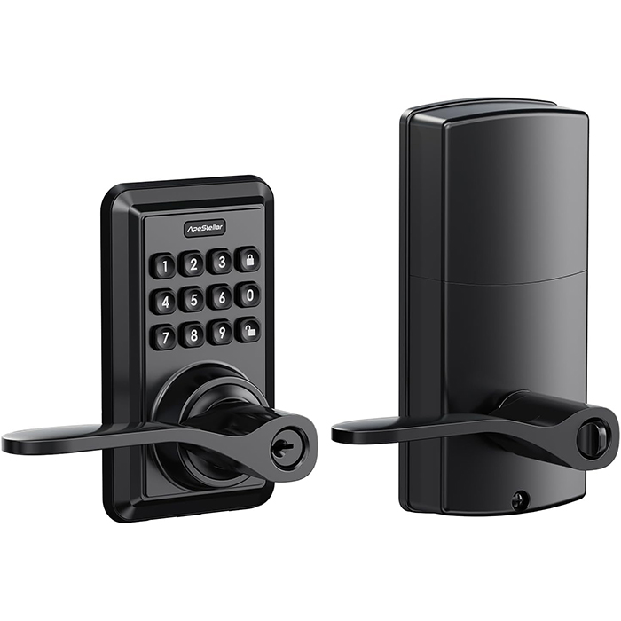 Keyless Entry Door Lock, Keypad Door Lock with Handle, Electronic Lever Door Lock with Code, Auto Lock, Passage Mode, Easy Installation, Matte Black - Apestellar
