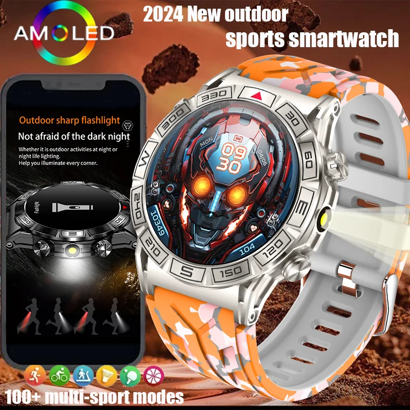 New 1.43-inch UHD Bluetooth Talk smartwatch GPS Running Track 450Mah Large battery Compass flashlight Men's outdoor smartwatch