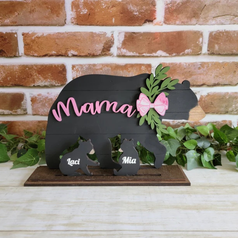 Handmade Mama Bear and Baby Bear Decorating Wooden Plaque