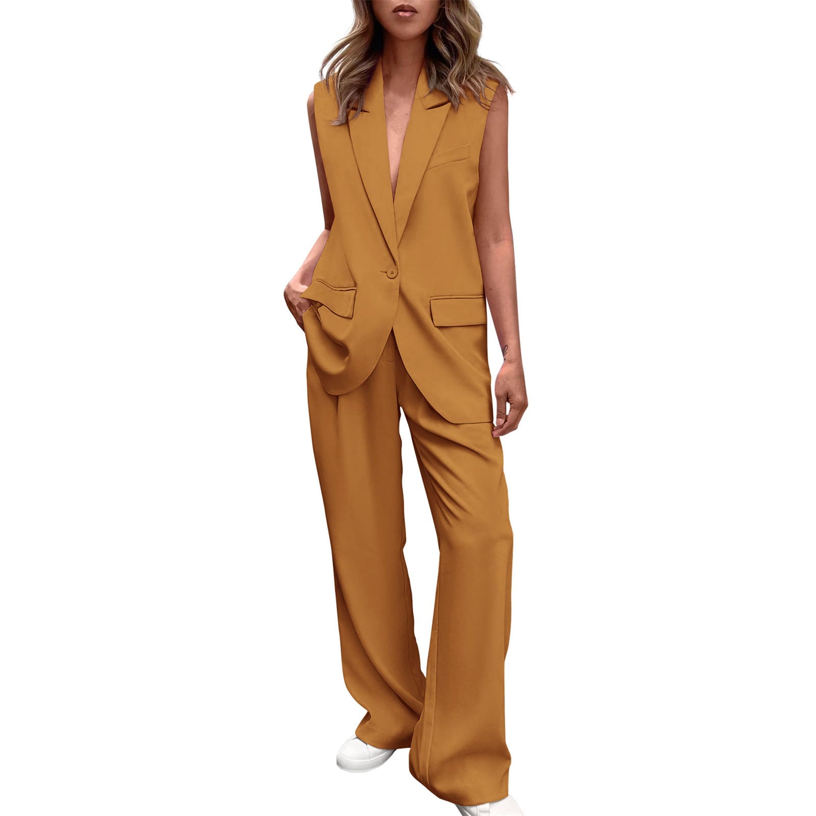 Sleeveless Small Suit and Straight-leg Trousers Suit for Women's Fashion