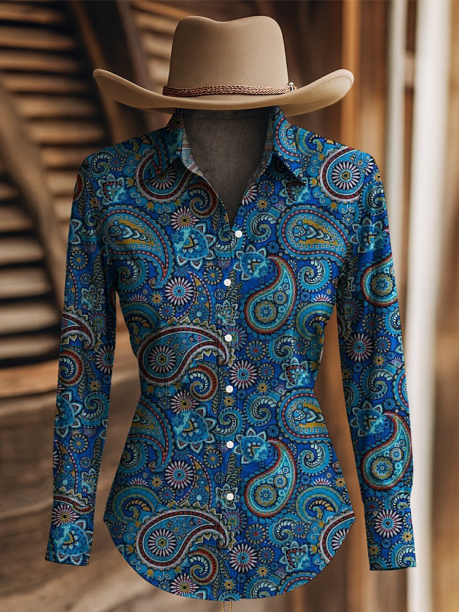Women's Paisley Print Western Long Sleeve Shirt
