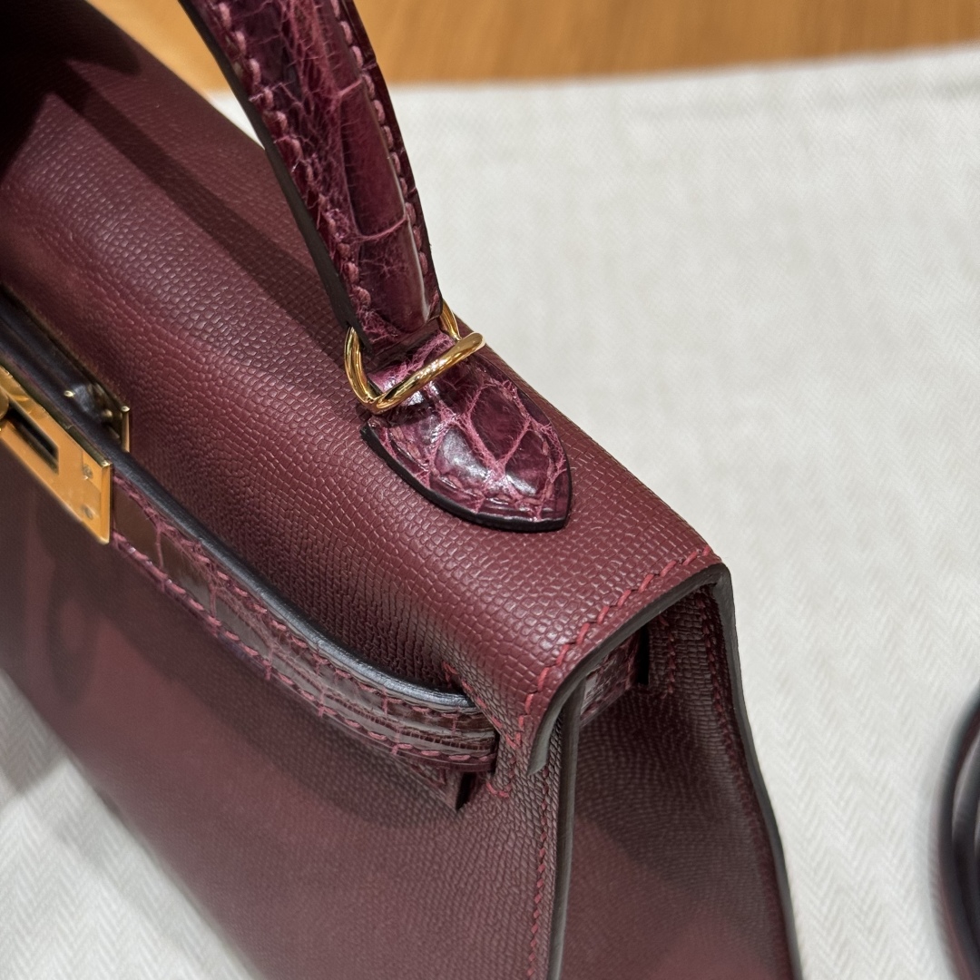 Hermes mini kelly 2 55Rouge H57Bordeaux (handmade)