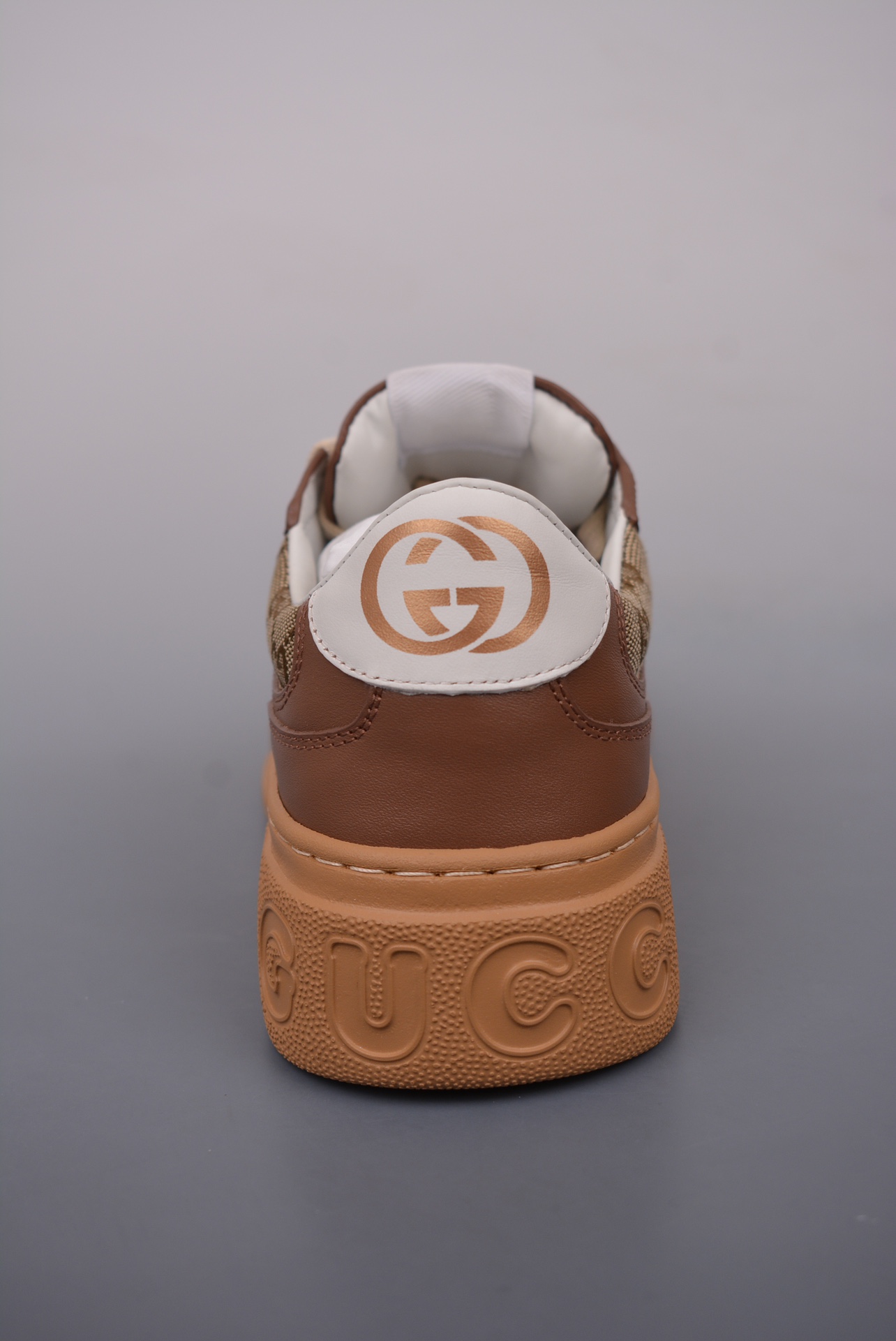 GUCCI  Leather Dark Brown Wood Grain GG Canvas