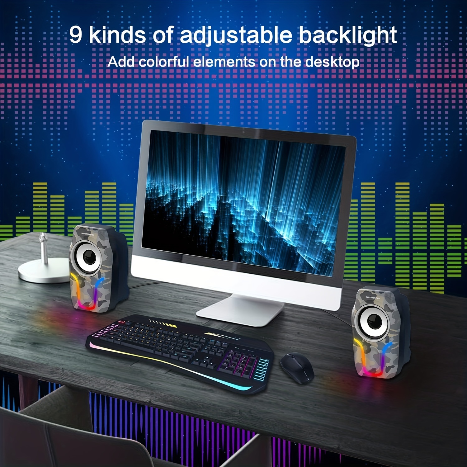5 In 1 Gaming Combo,12W HD Sound Speakers Rainbow LED Backlit Wired Mechanical Feel Keyboard,2400DPI 6 Button Optical Gaming Mouse, RGB Gaming Headset With Mic, Gaming Mouse Pad, For PC Gaming PS4 Xbox PC Notebook