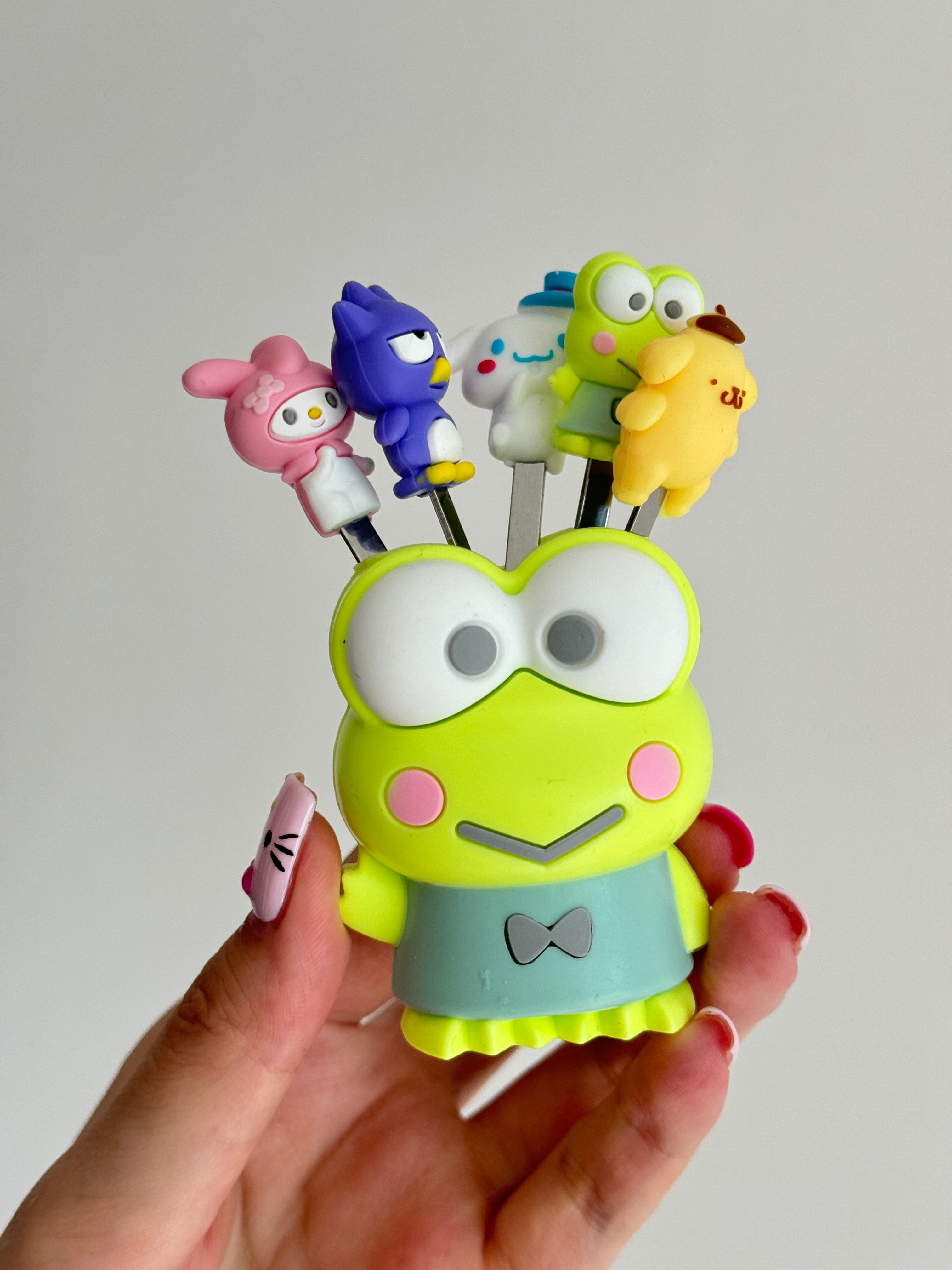 Keroppi Sanrio Set of 5 Stainless Steel Fruit forks Cute Food Fruit Picks Forks Dessert Forks for Bento Lunch Box, Party Choose