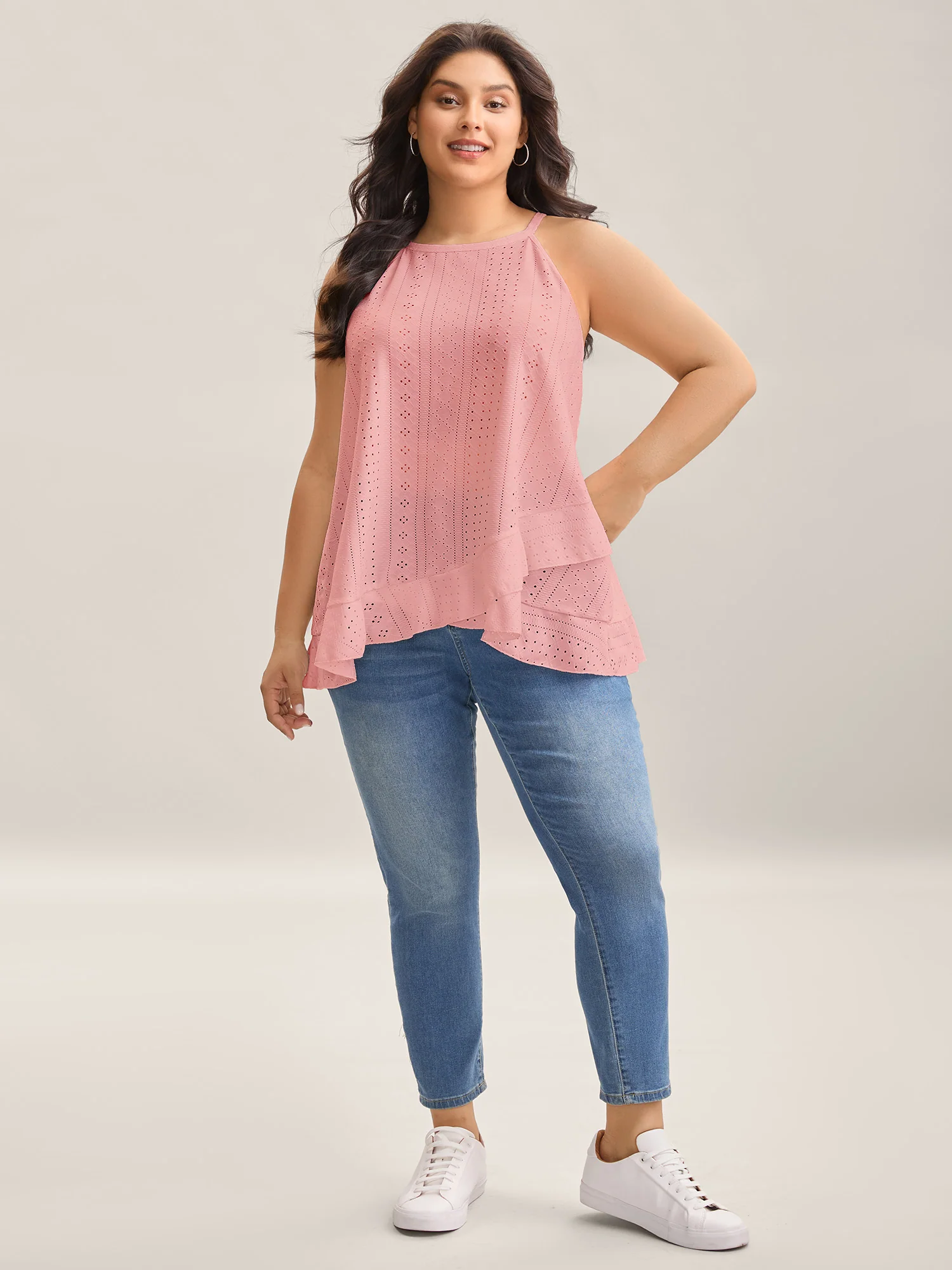 Textured Knit Overlap Hem Tank Top