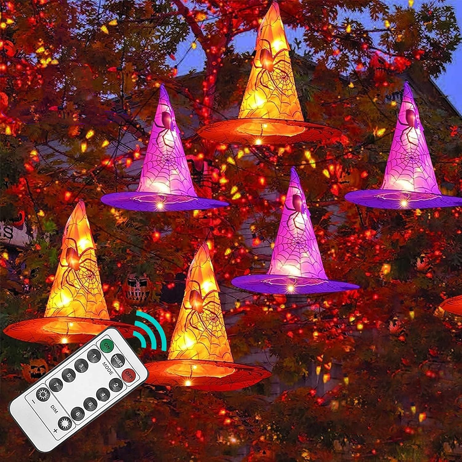 ✨Flash Sale✨Waterproof Hanging Witch Hat with String Lights with Remote