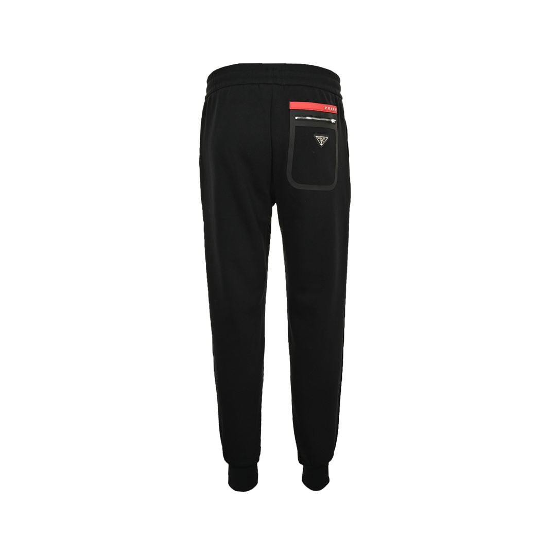 Prada 24Fw embroidered metal triangle logo laminated pockets fleece trousers