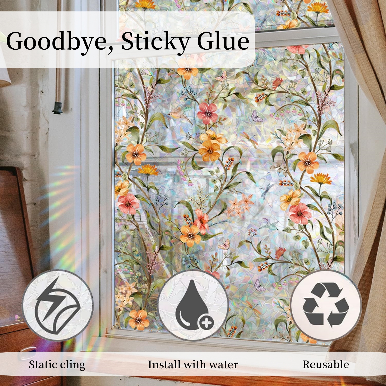 🔥On Sale🔥Stained Floral Pattern Glass Window Film