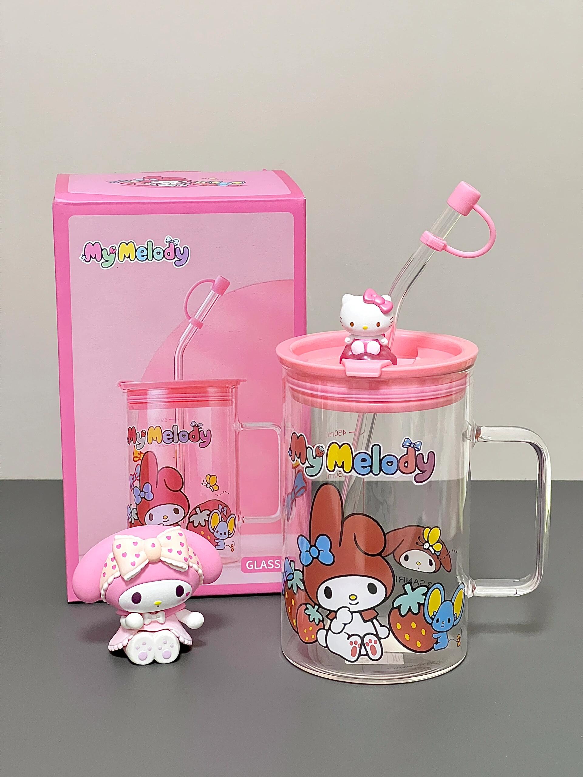 Sanrio Glass Mugs with Straws and Lids 23oz Drinking Glass Cups for Iced Coffee, Smoothie, Overnight Oats Containers