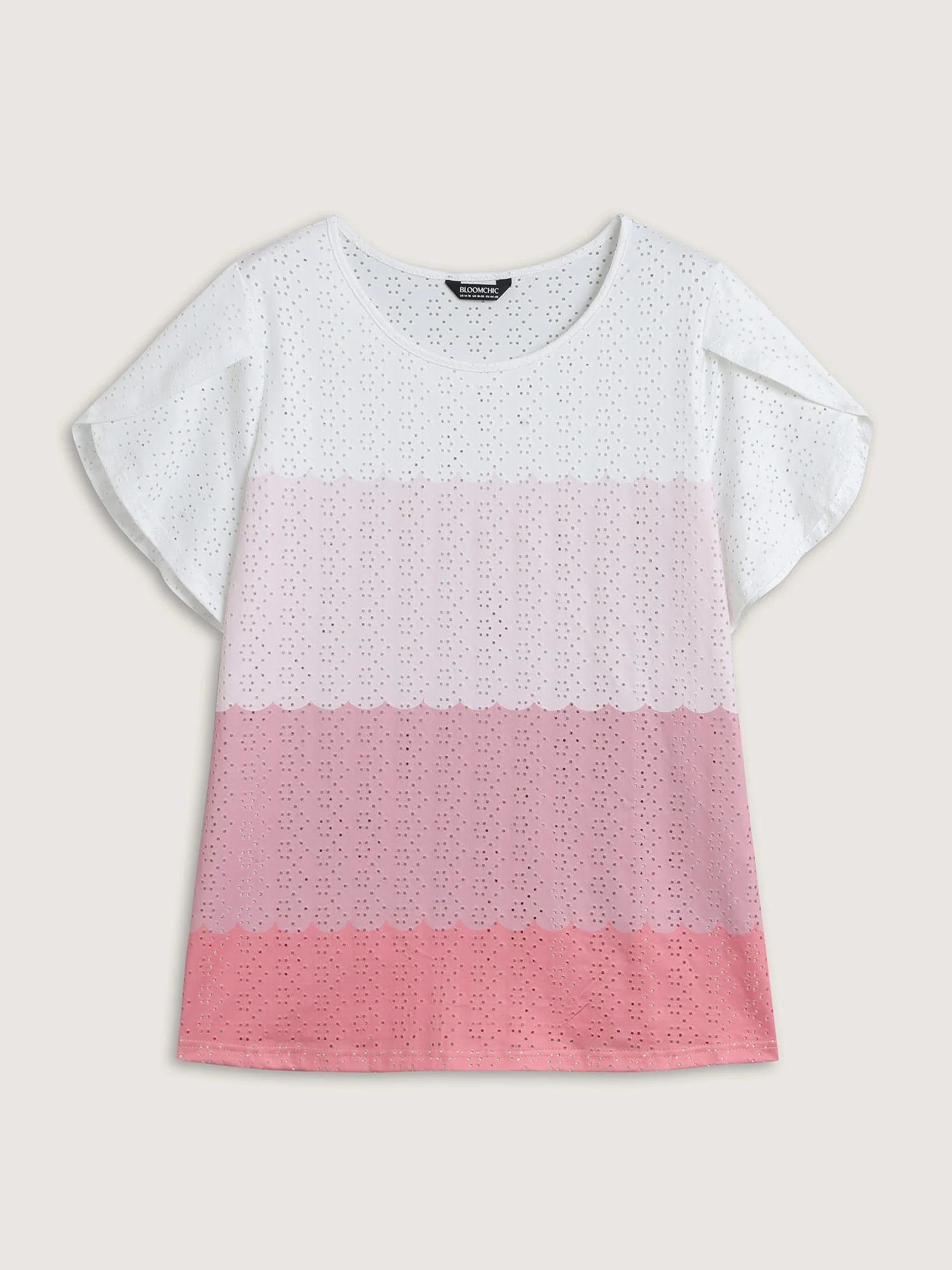 Eyelet Trim Color Block Stretchy T-Shirt