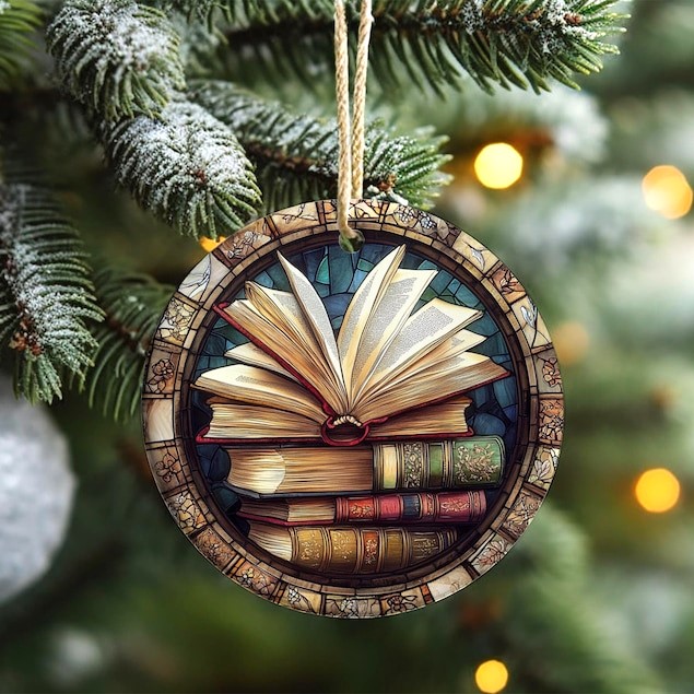 Vintage Books Stained Glass Christmas Ornament