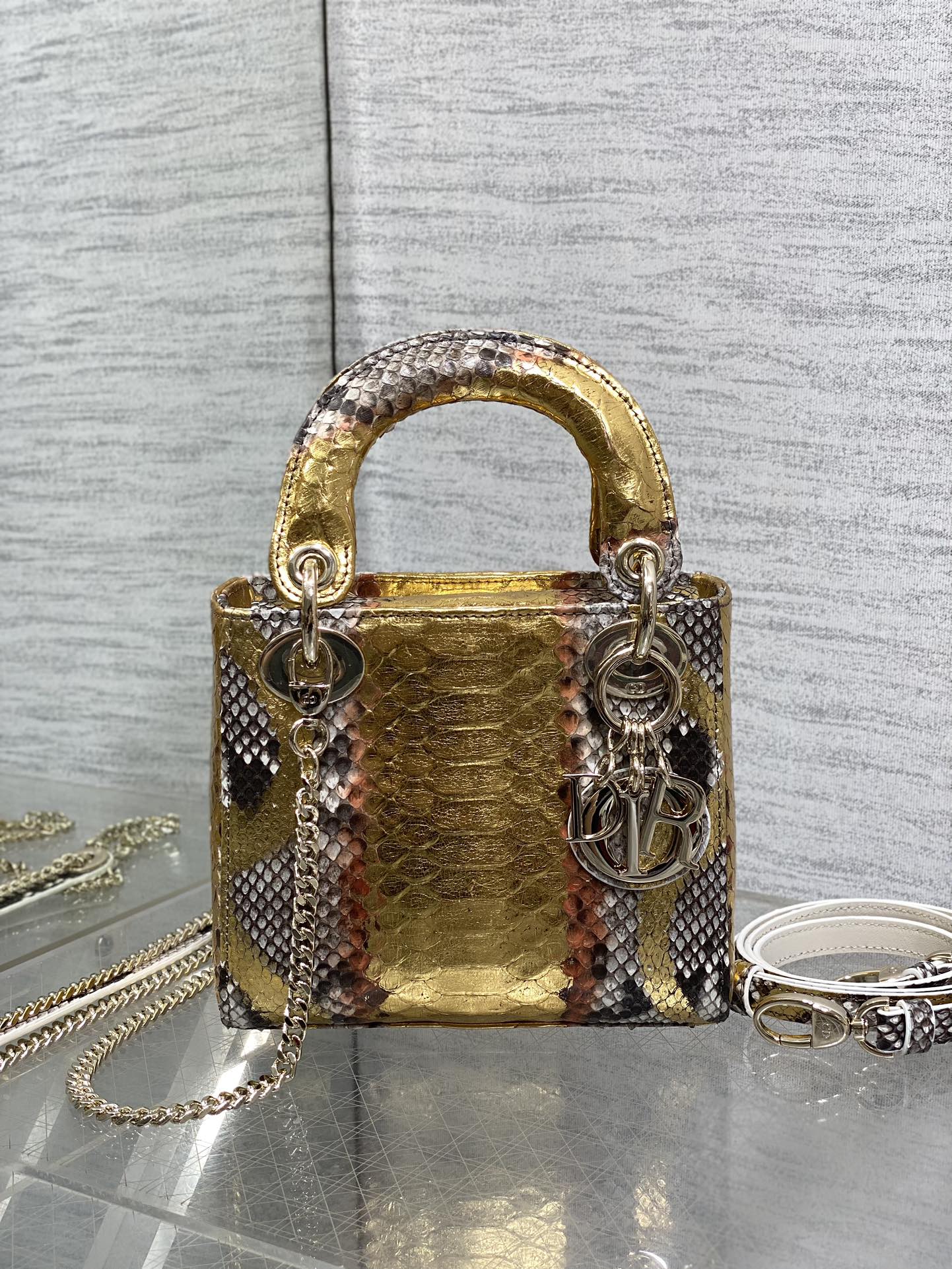 Dior Lady three-grid rare snakeskin Princess Diana bag