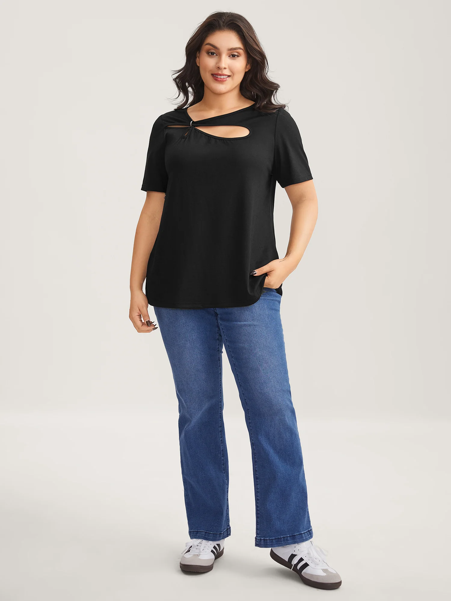 Neck Cut-Out Round Neck T-Shirt