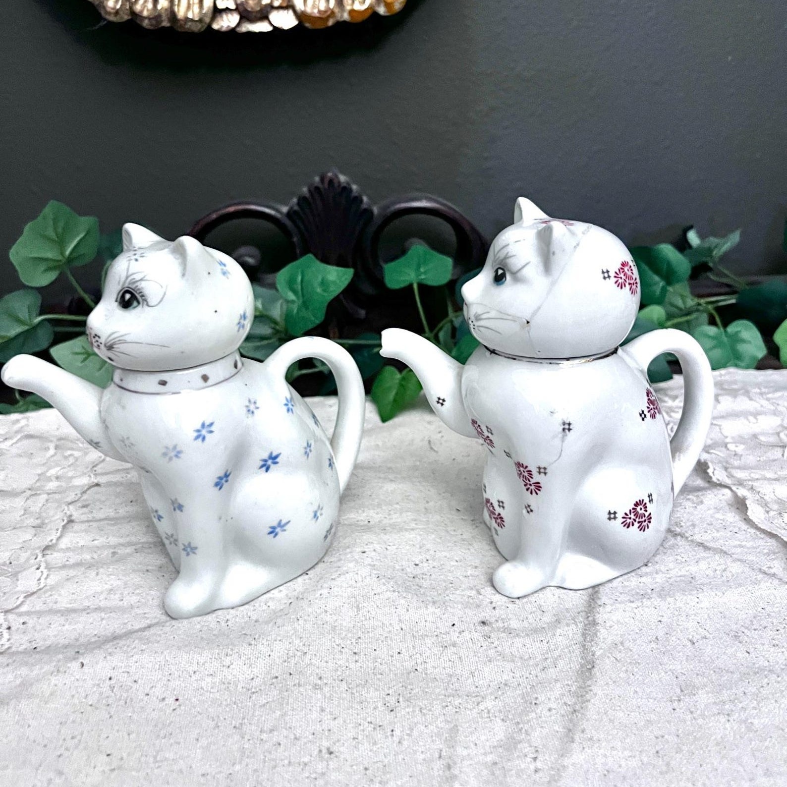 🔥ON SALE🔥Vintage White Cat-Shaped Flowers Teapots