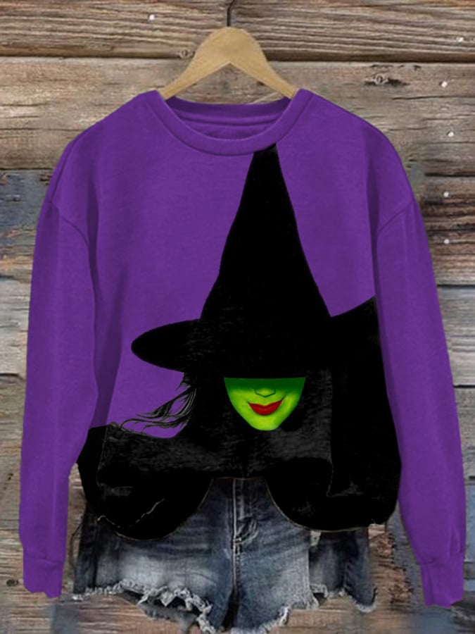🔥Buy 3 Get 10% Off🔥Halloween Witch Print Round Neck Sweatshirt