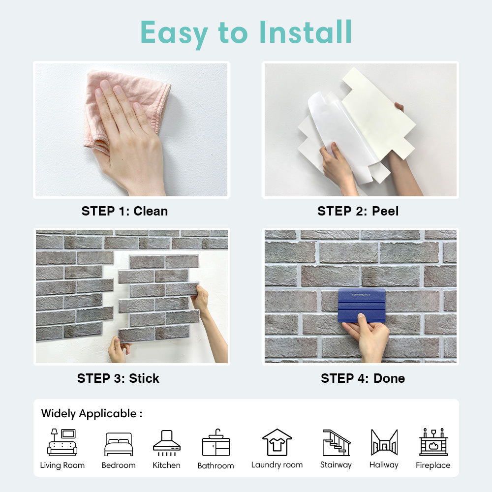 3D Distressed Neutral Brick Peel and Stick Wall Tile