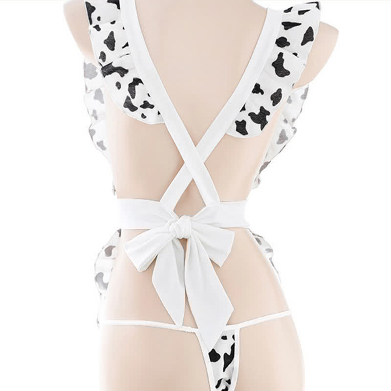 Cow Print Ruffled Maid Apron Lingerie