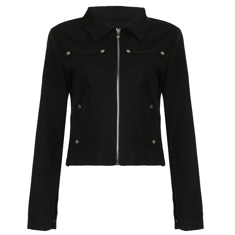 Woman's Heavy-Duty Fashion Jacket with Stand Collar and Zipper Pockets
