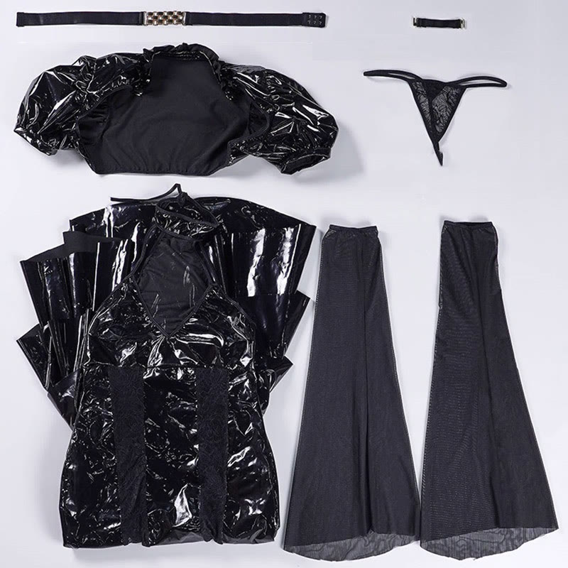 Cosplay Hollow Out PU Leather Dress