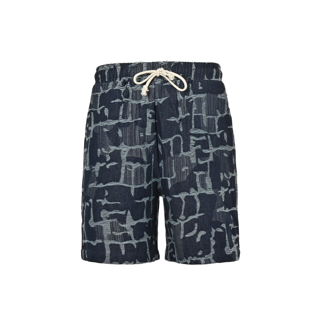Fendi 24ss checkered FF linen fringe denim shorts