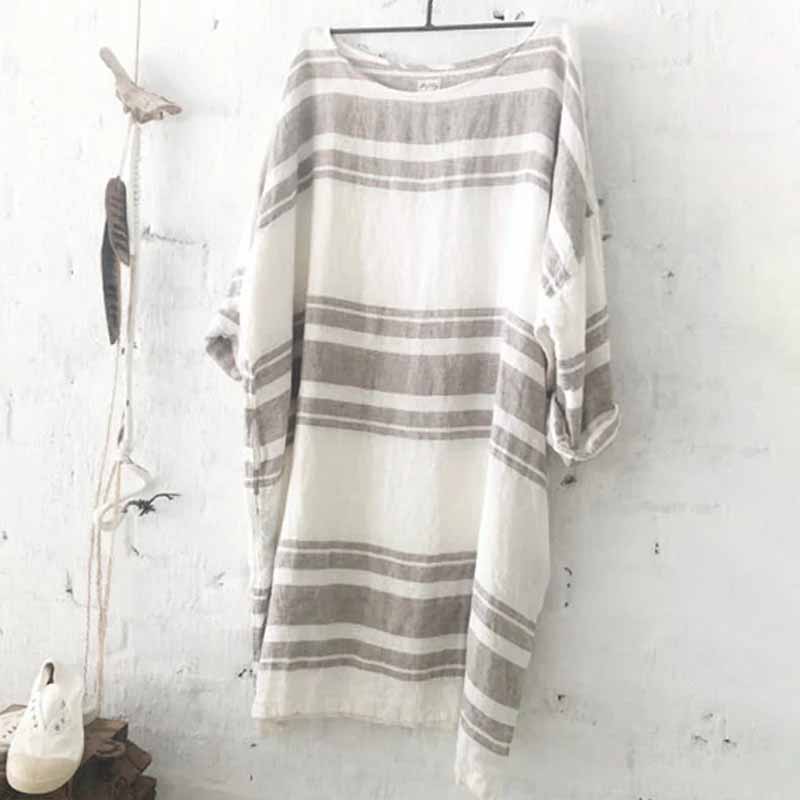 Minimalist Striped Comfortable Loose Pocket Midi Dress
