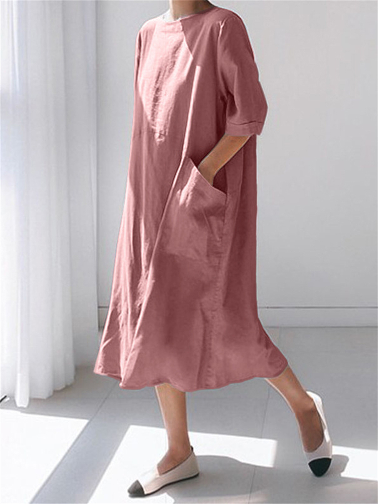Oversize Deep Pocket Button Accent Maxi Dress