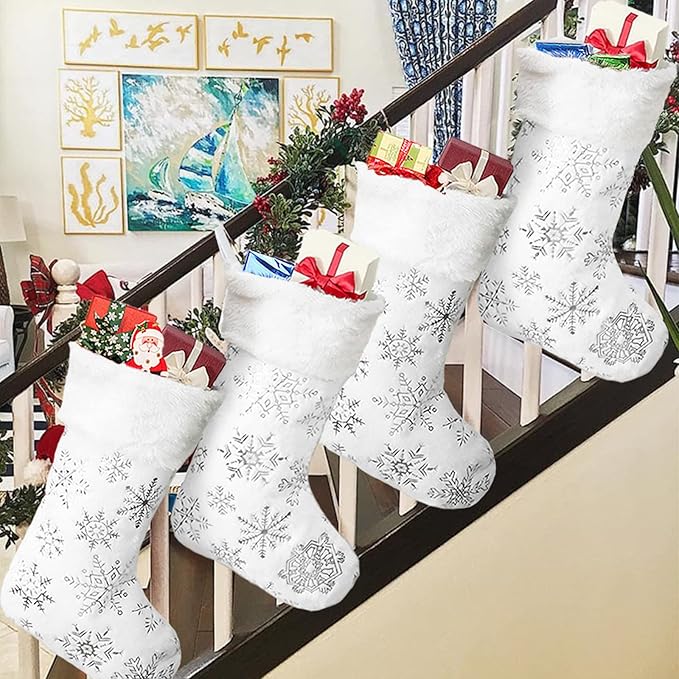 🧦🧦4 Pieces - Deluxe Cream White Faux Fur Christmas Stockings