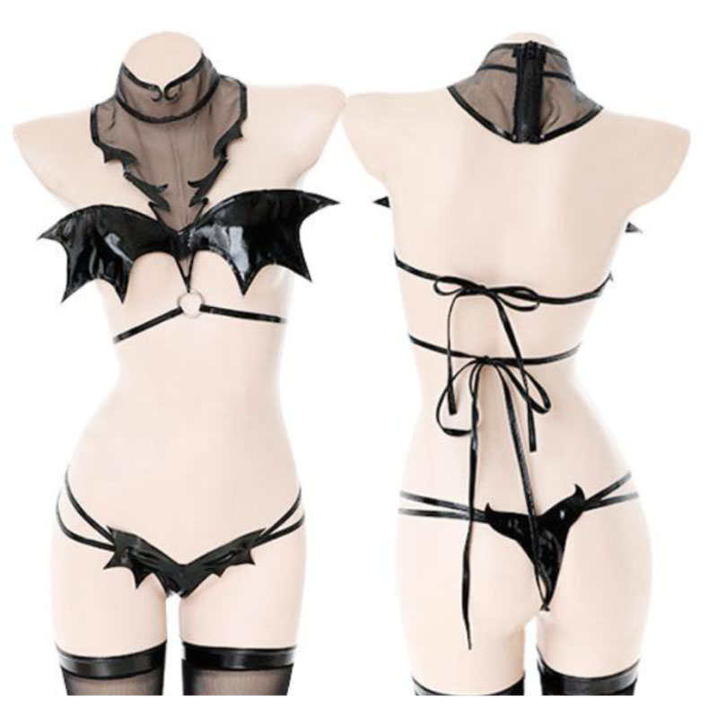 Little Devil Hollow Out Lace-Up Lingerie Set