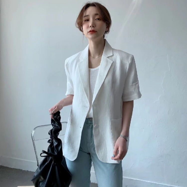 Loose Casual Cotton and Linen Short Sleeve Jacket
