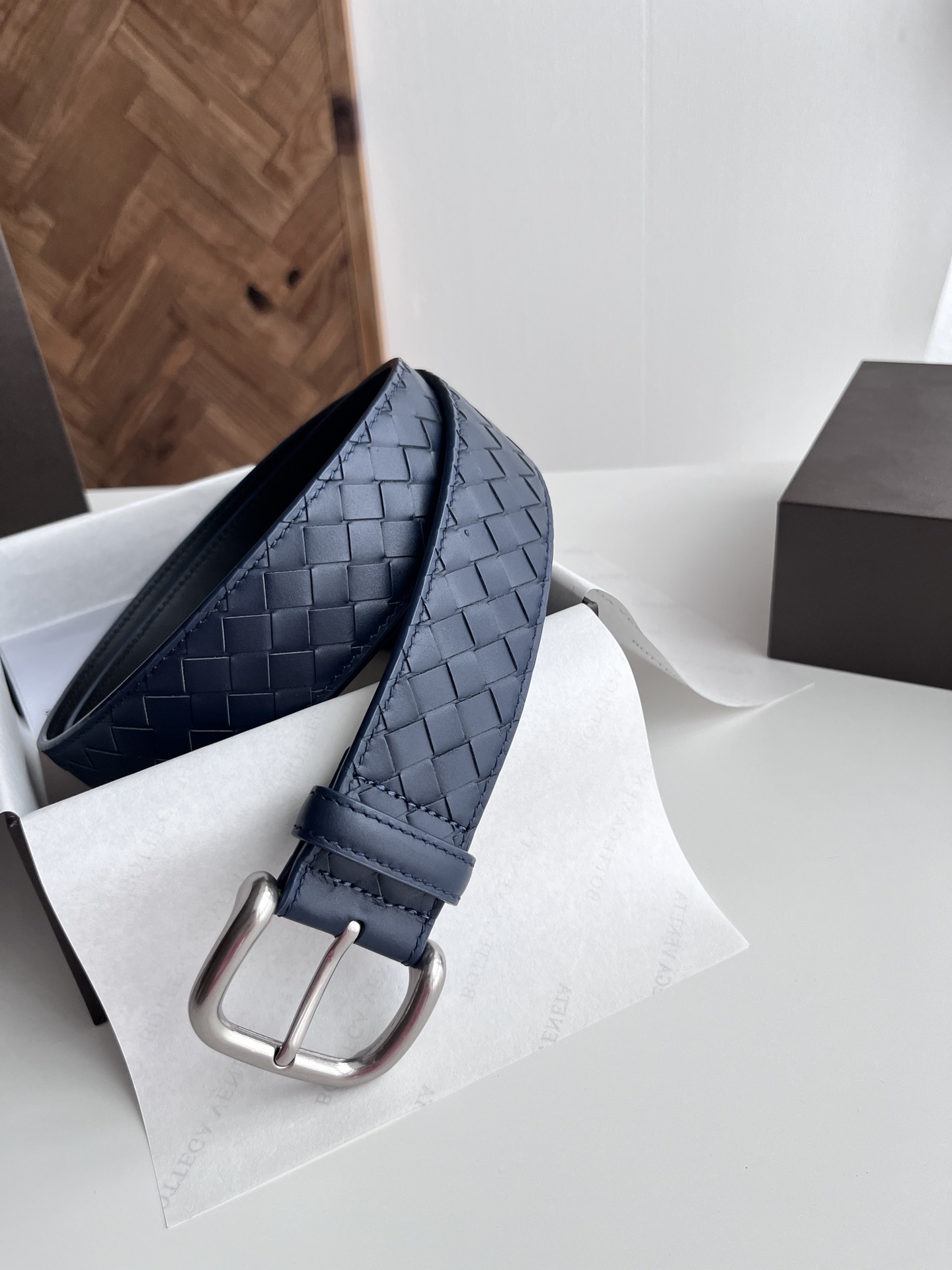 Bottega Veneta intreccio woven cowhide double-sided belt width 4.0cm